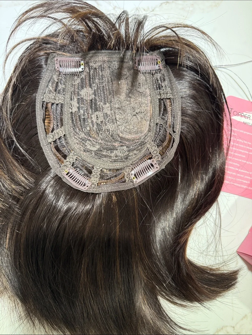 HAIR, 10” Topper, Straight, Off Center Part, with Bangs, Brown